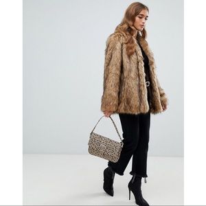 ASOS DESIGN Petite Stand Collar Faux Fur Coat